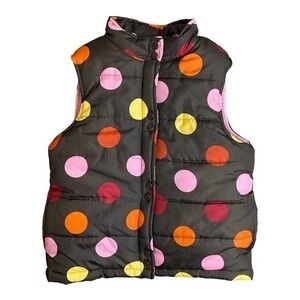 Gymboree Girls Brown With Pink Orange Polka Dot Casual Winter Vest Size 7-8